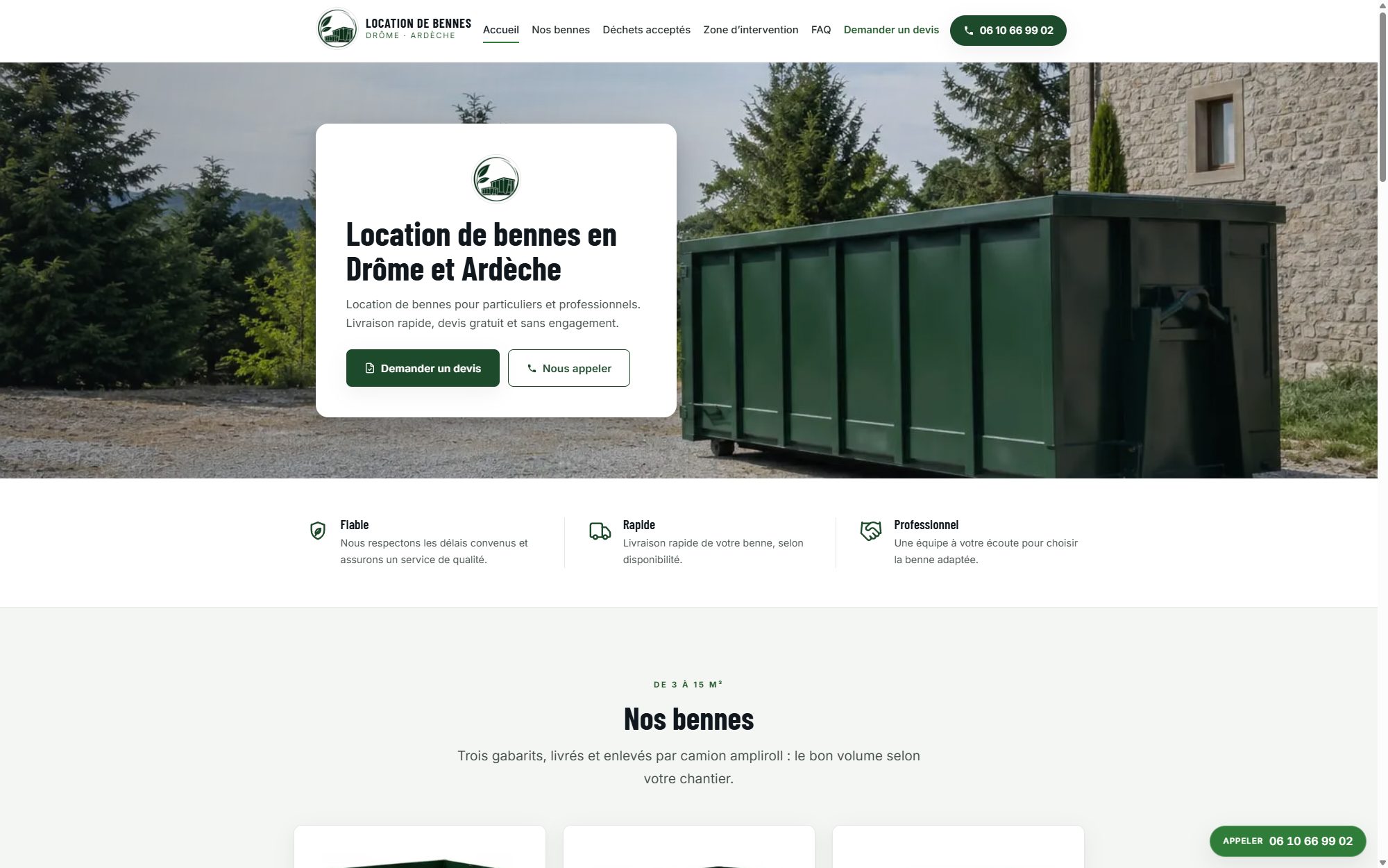 Aperçu du site Perrin · Location de bennes
