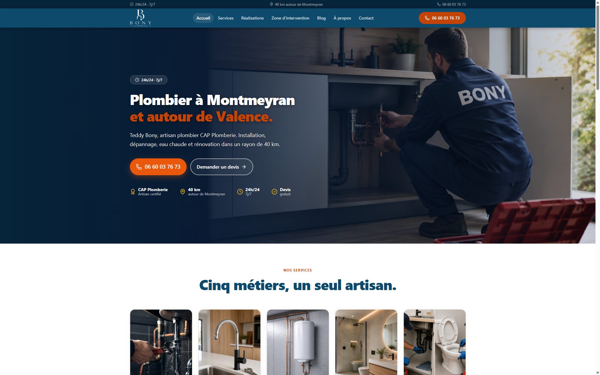 Aperçu du site Bony Plomberie