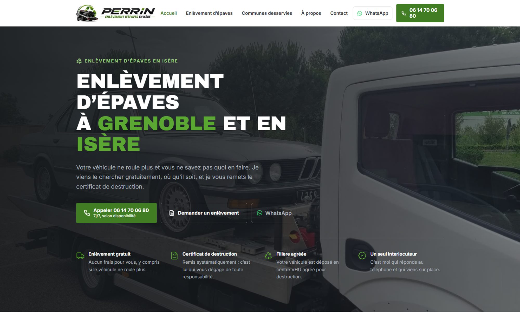 Aperçu du site Épaviste Grenoble